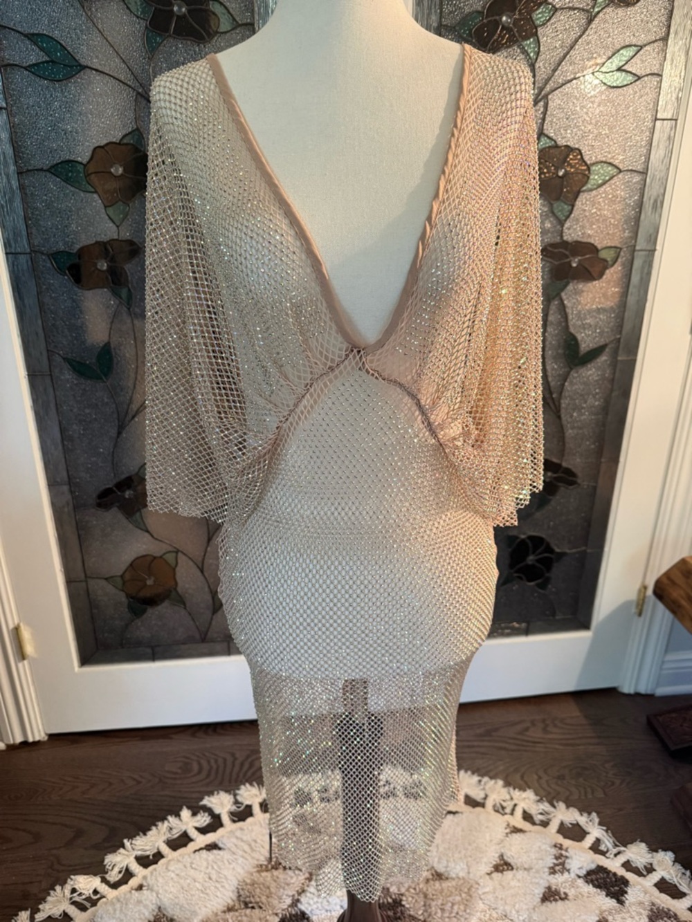 AKIRA Nude Beaded Mesh Party Dress/ swimsuit coverup